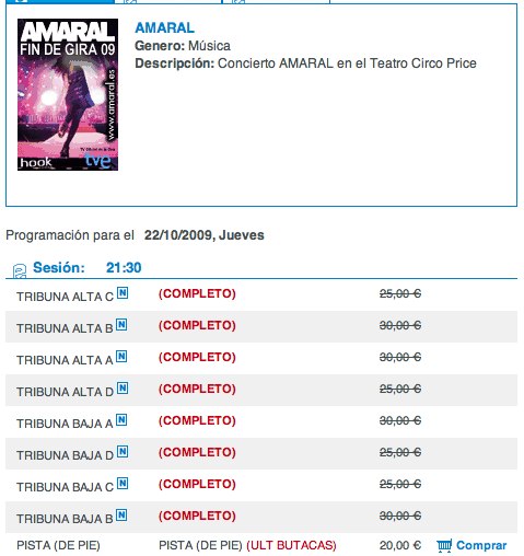 30 últimas Entradas Para Amaral En El Circo Price